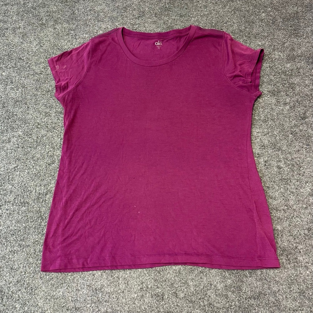 Alo T-Shirt Womens Size XXL Magenta Organic Cotton Yoga Athletic CoolFit Stain